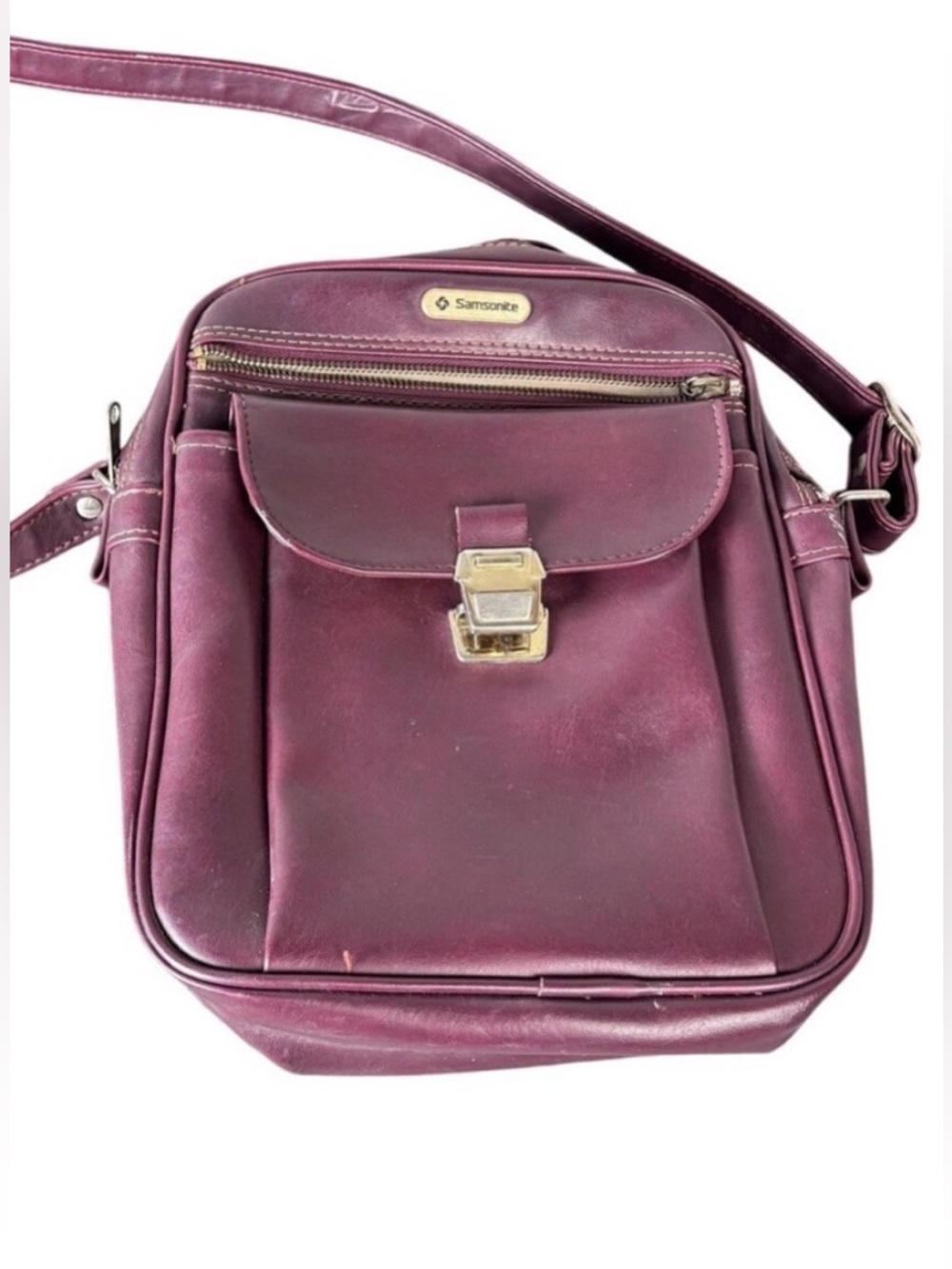 VTG Samsonite Burgundy Leather Shoulder Crossbody Travel Messenger Bag